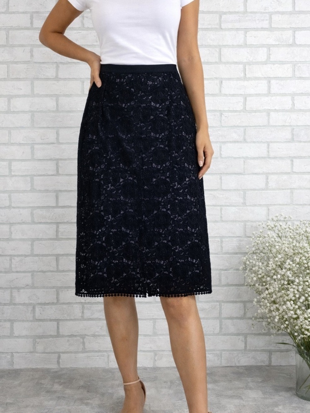 Rebecca Taylor Black Lace Pencil Skirt Size 8